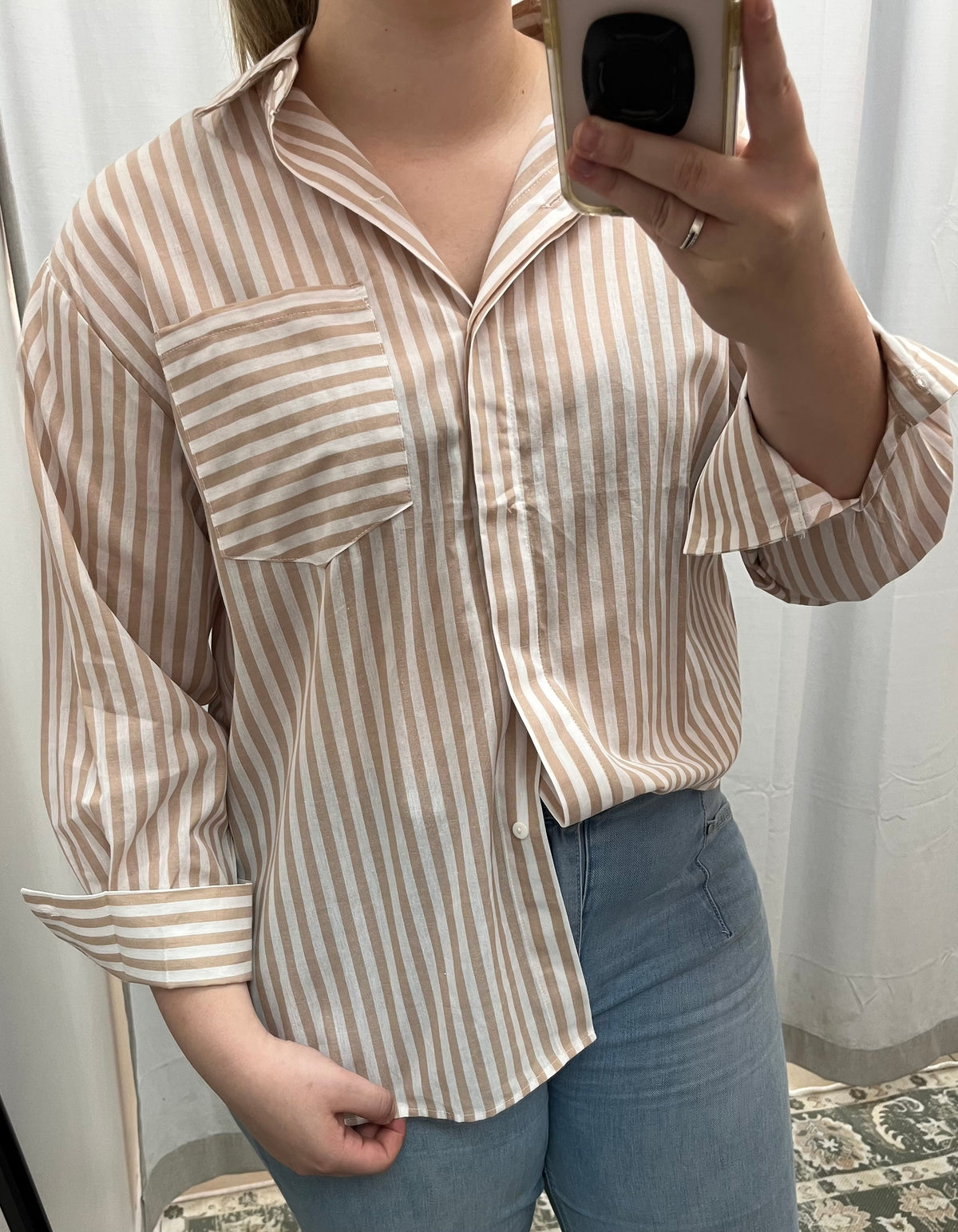 Cotton stripe Lattee/White