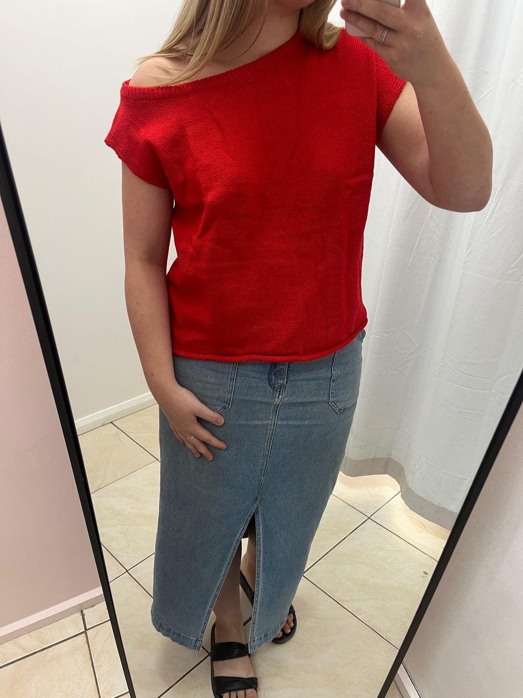 Red knit top