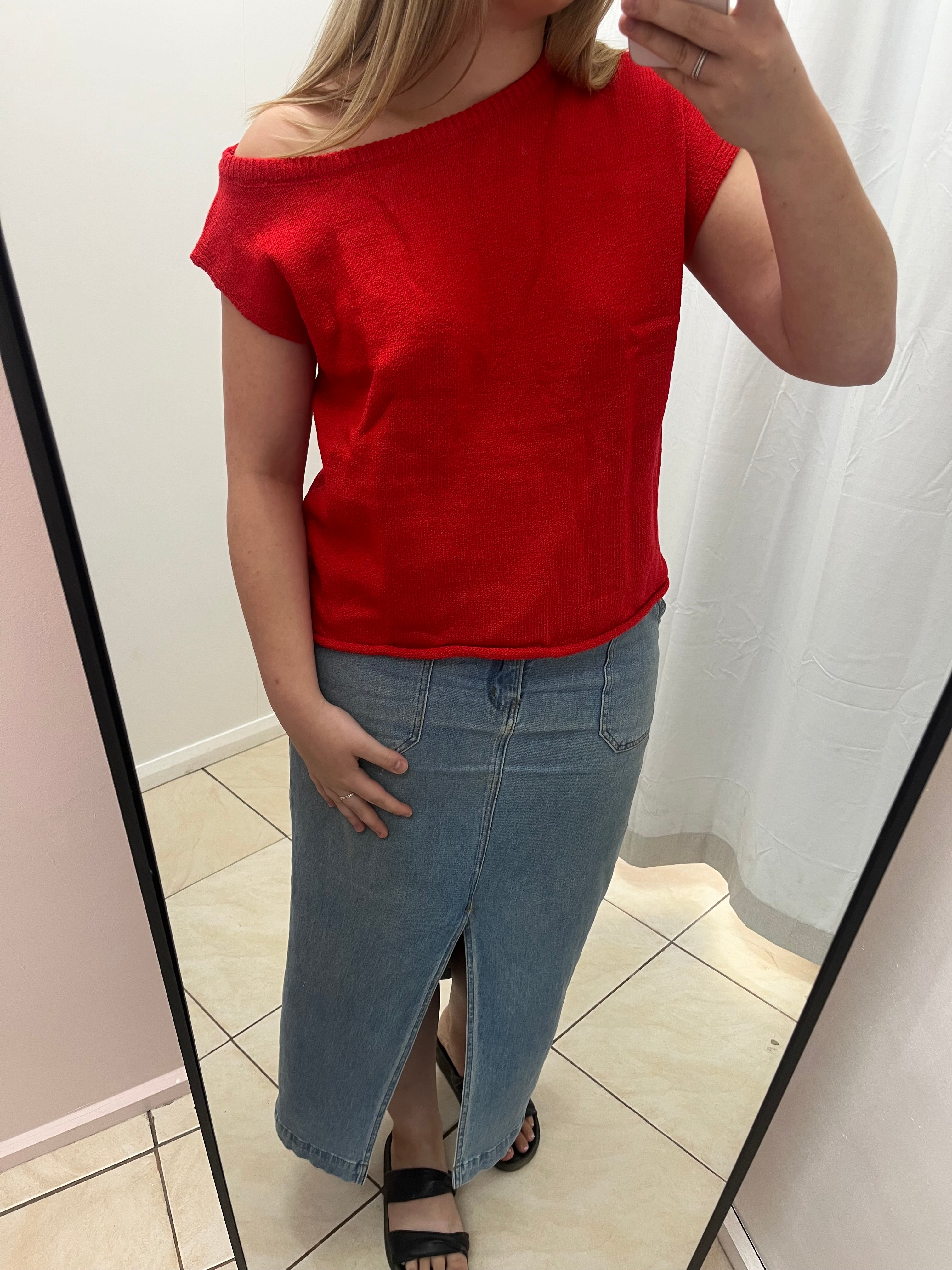 Red knit top
