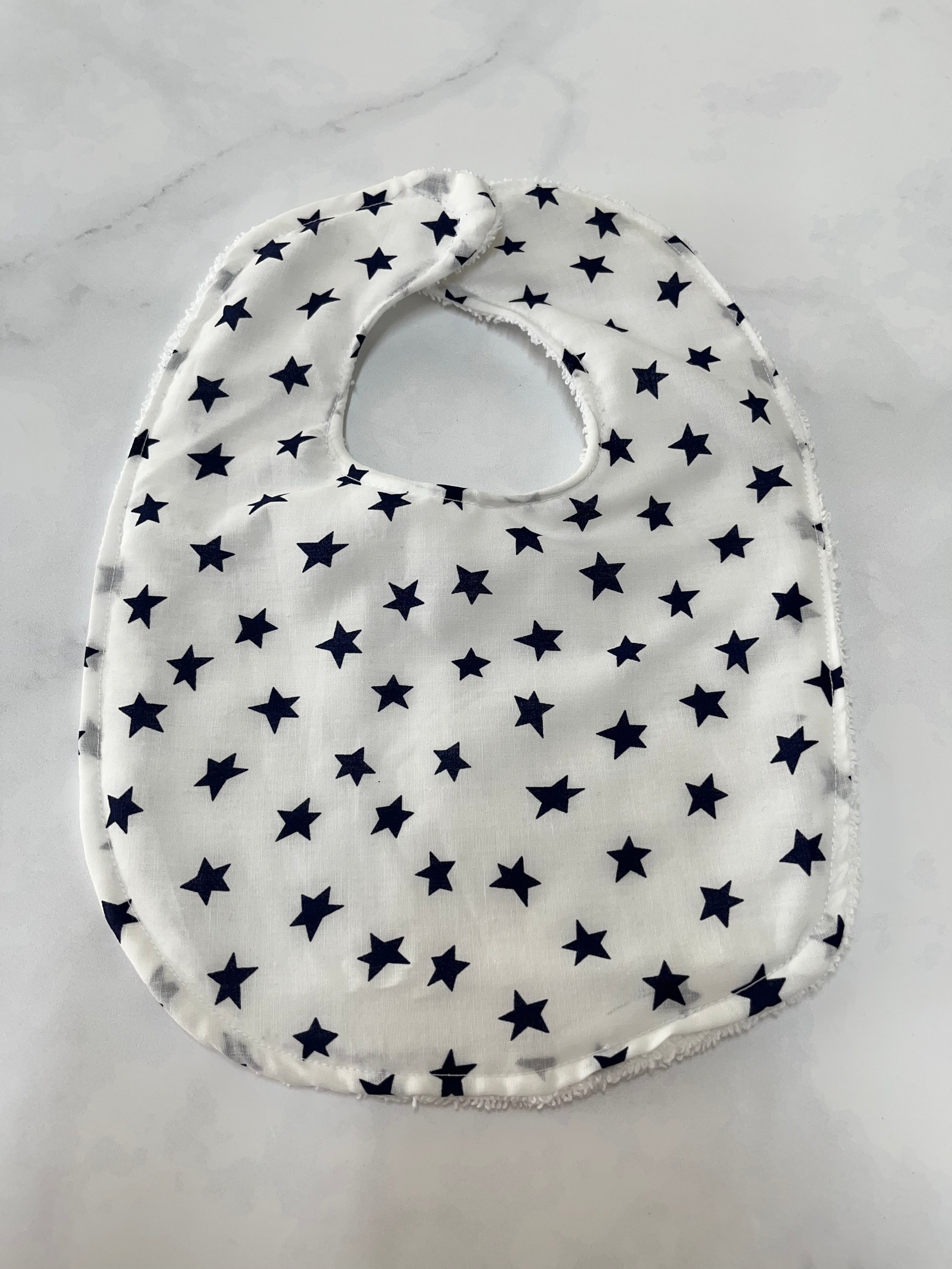Navy stars baby bib