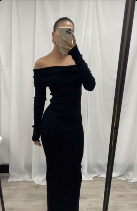 Black off shoulder knit dress image 0