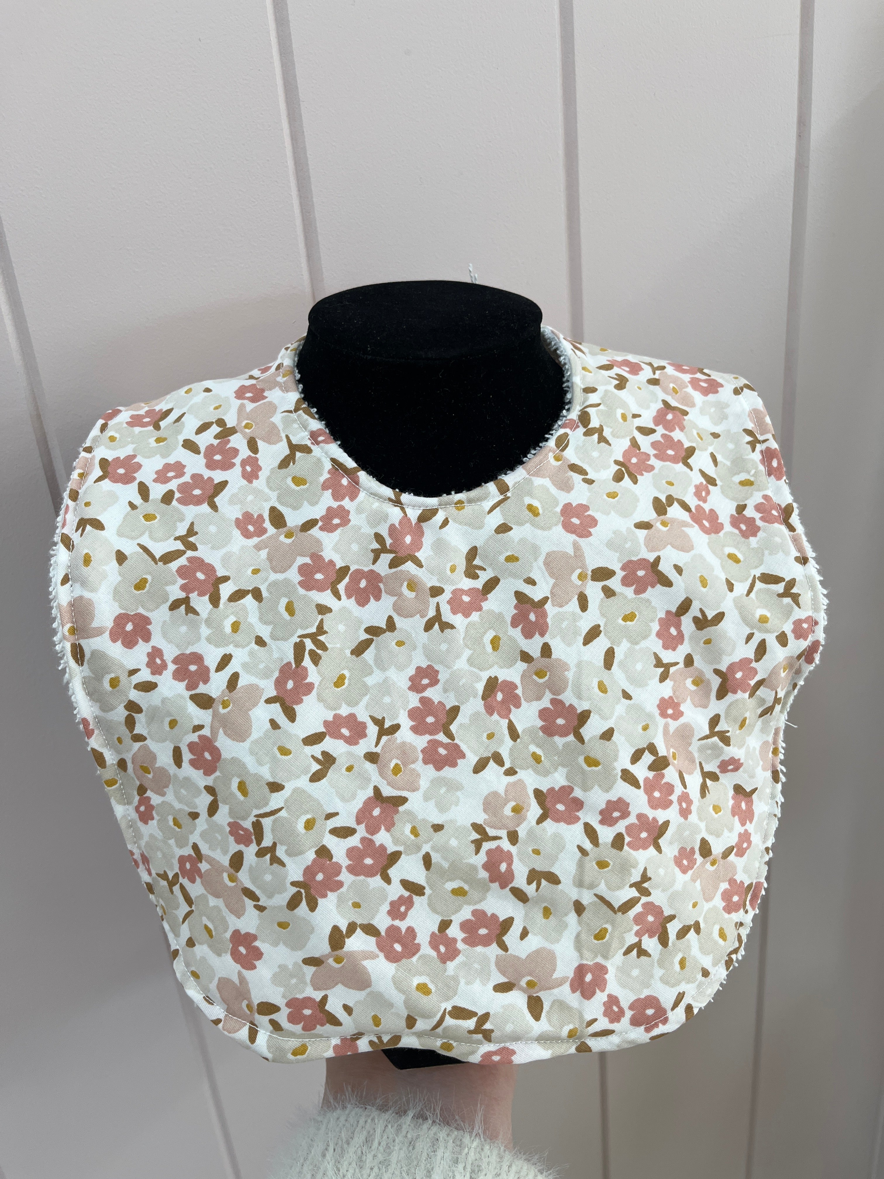 Pink floral baby bib