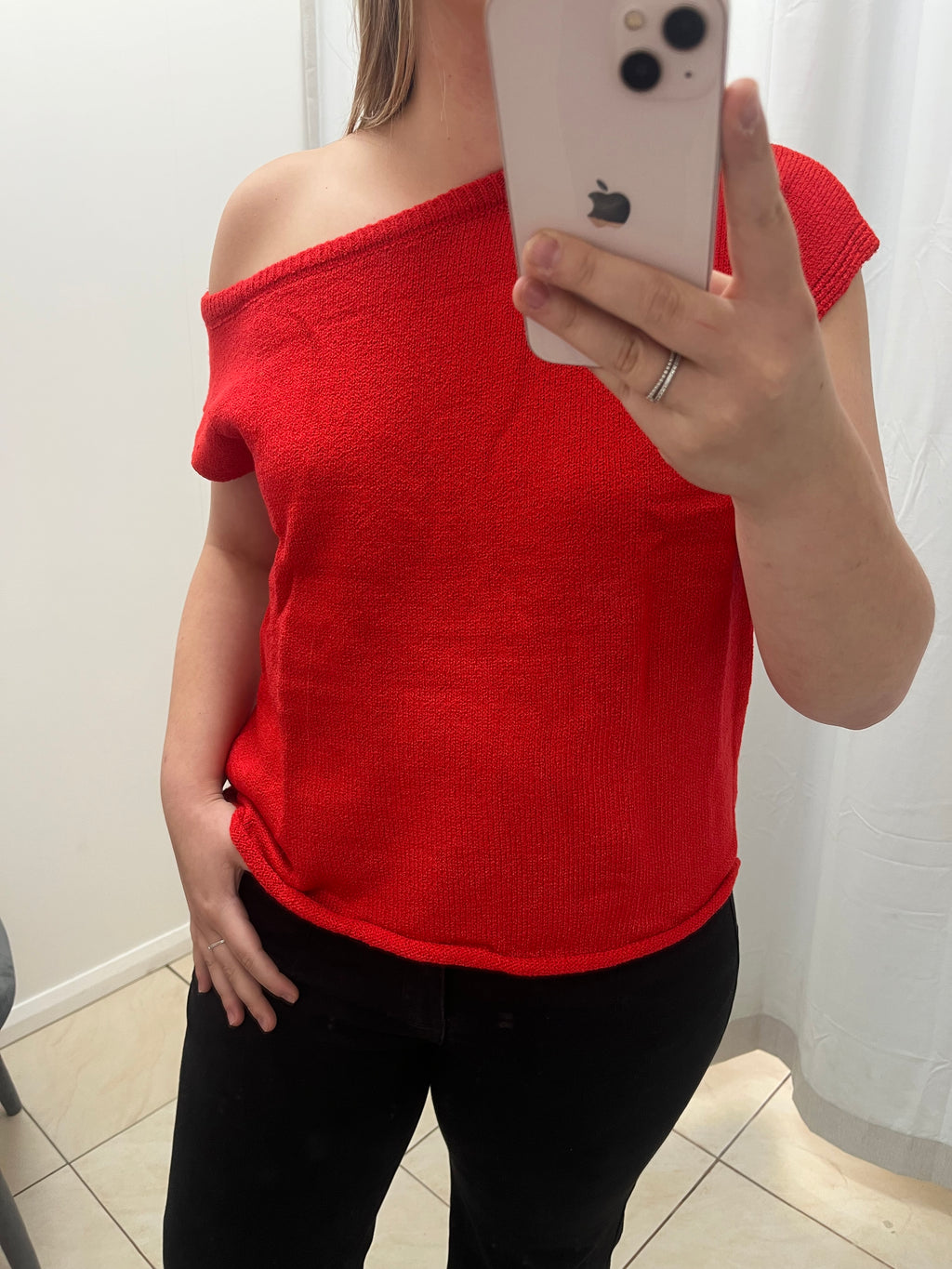 Red knit top
