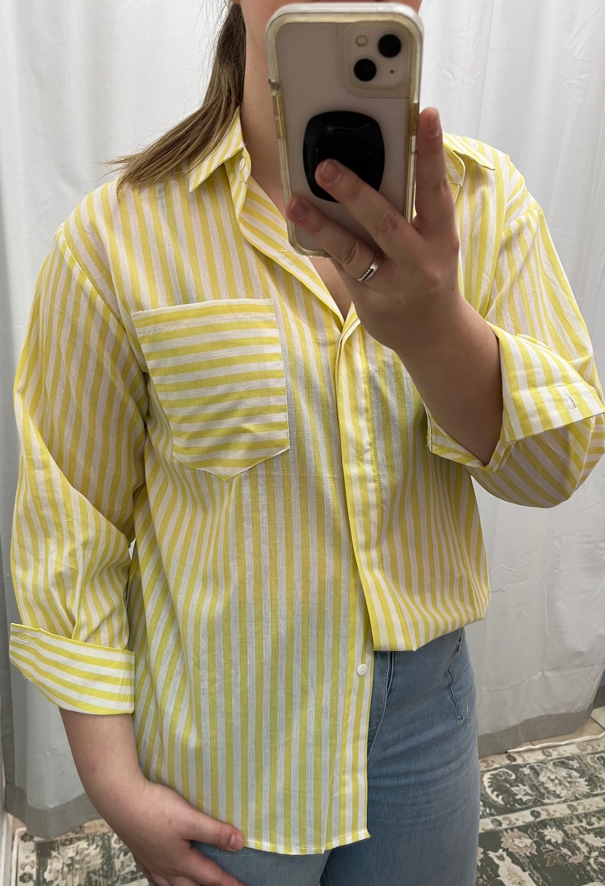 Cotton stripe shirt lemon/white