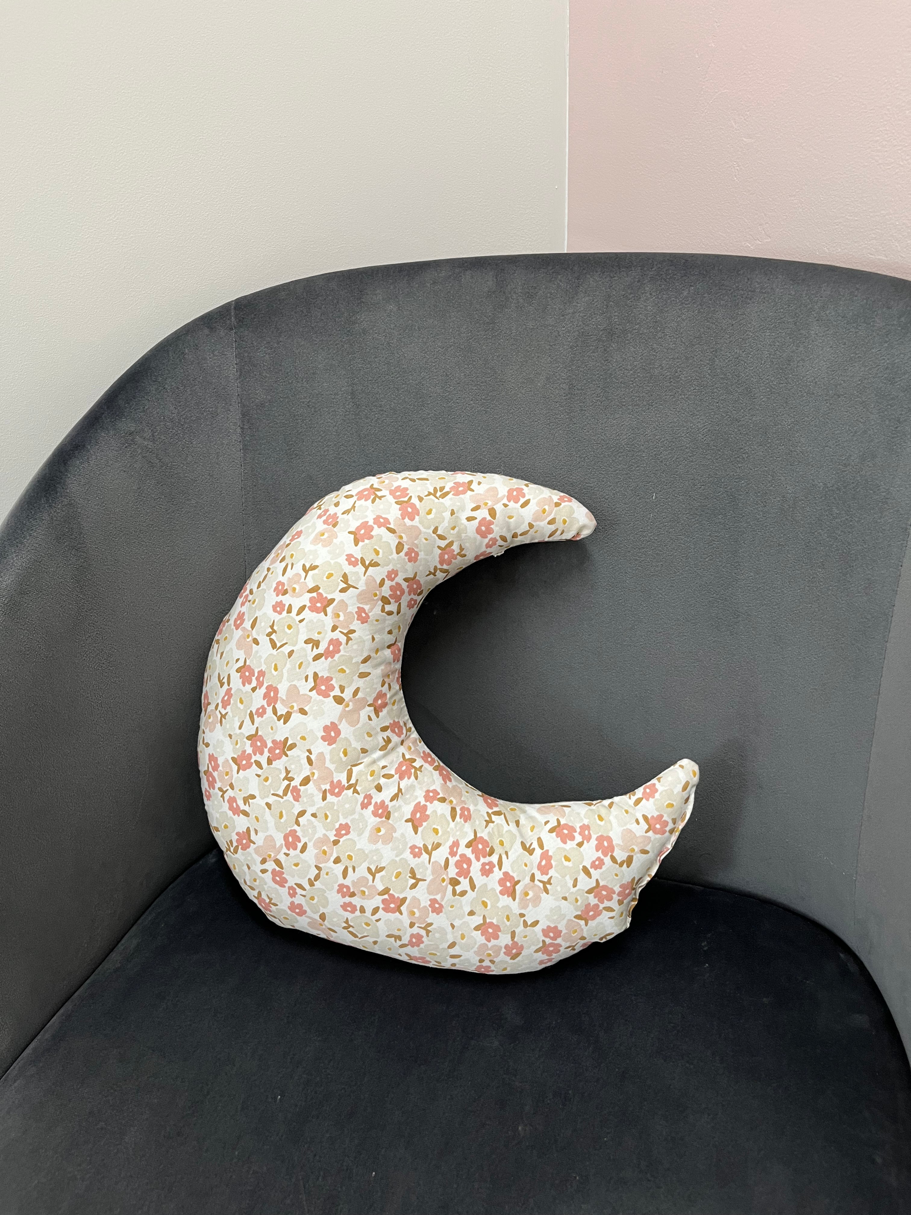 Pink floral moon pillow