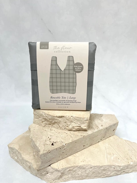 Sage check reusable tote