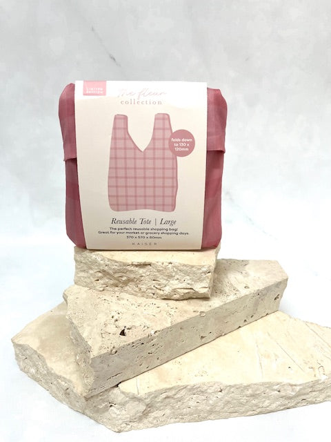 Blush check reusable tote