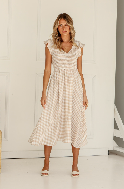 Gingham v neck dress