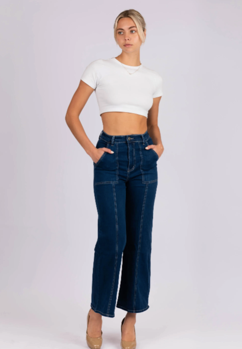 Indigo wide leg jean