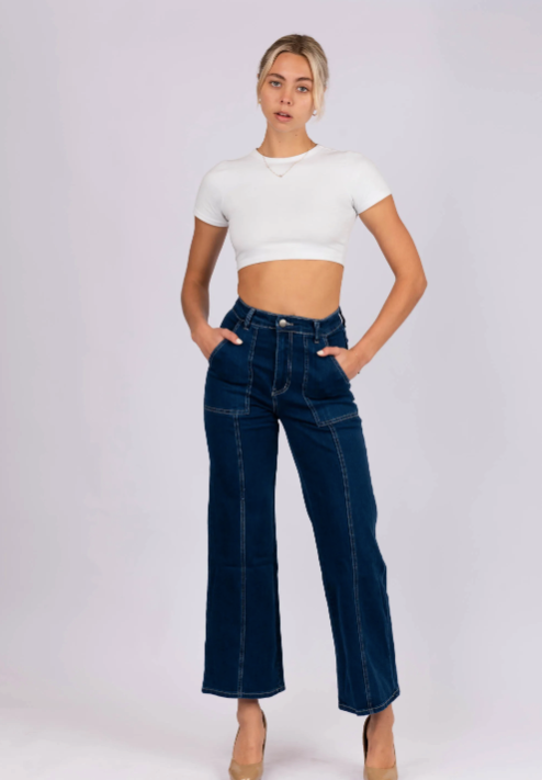 Indigo wide leg jean