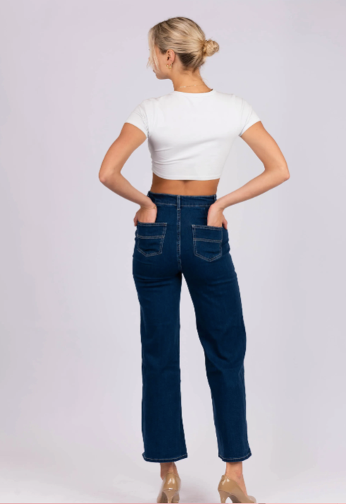 Indigo wide leg jean