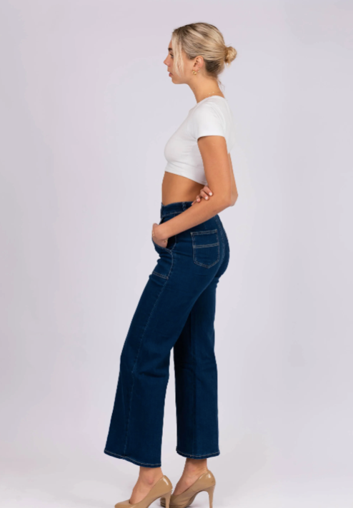 Indigo wide leg jean