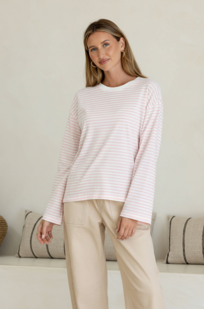 Pink stripe belle sleeve top