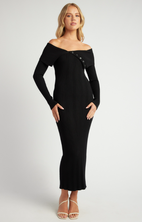 Unbuttoned knit dress - black