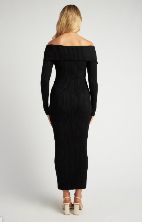 Unbuttoned knit dress - black